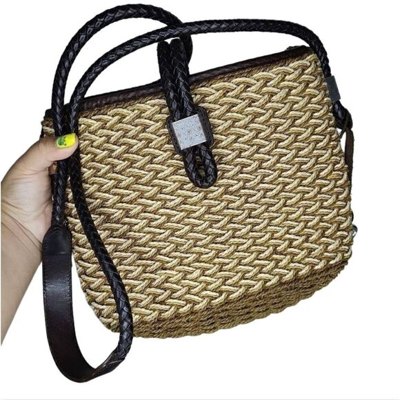 Brighton Vintage Rafia Woven Leather Cross Body Bag - Picture 1 of 9